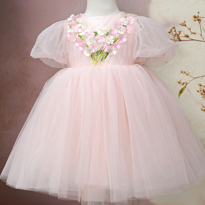 Mesh Rosette Short Sleeve Short Dresses - image 2