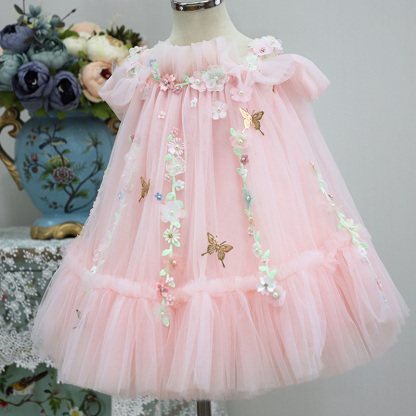 Satin & Organza Imitation Pearls Gathered Sleeveless Short Dresses - Light Pink - 11-12Y - image 1