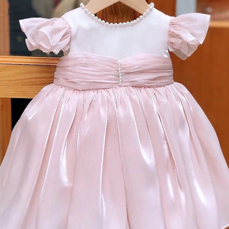 Satin & Organza Imitation Pearls Gathered Cap Sleeve Short Dresses - image 2