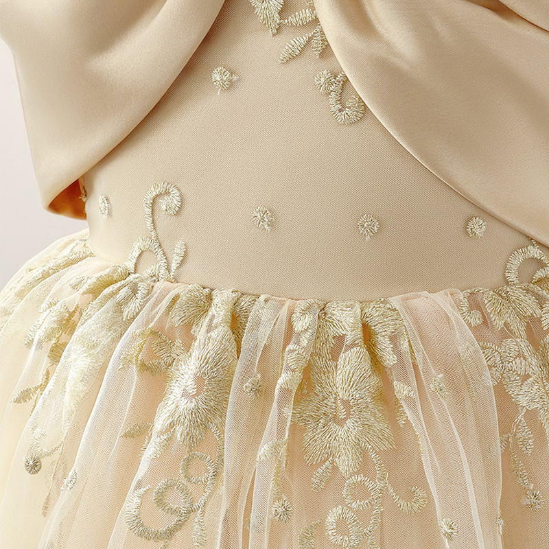 Satin & Embroidery Mesh Bow Embroidery Sleeveless Midi Dresses - image 4