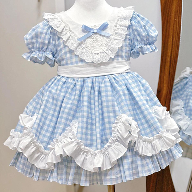 Polyester Cotton Stitching Lace Bow Short Sleeve Short Dresses - image 2