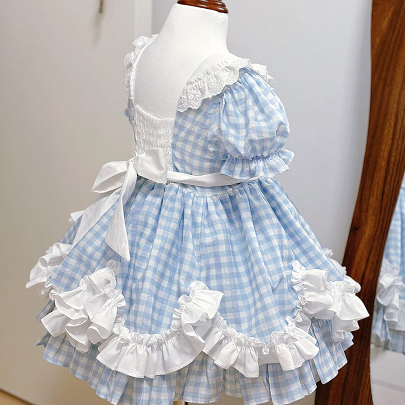 Polyester Cotton Stitching Lace Bow Short Sleeve Short Dresses - image 3