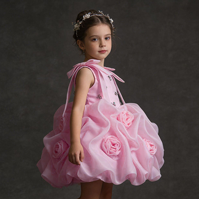 Organza Rosette Bow Rhinestone Sleeveless Short Dresses - image 5