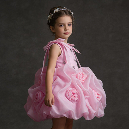 Organza Rosette Bow Rhinestone Sleeveless Short Dresses - image 5