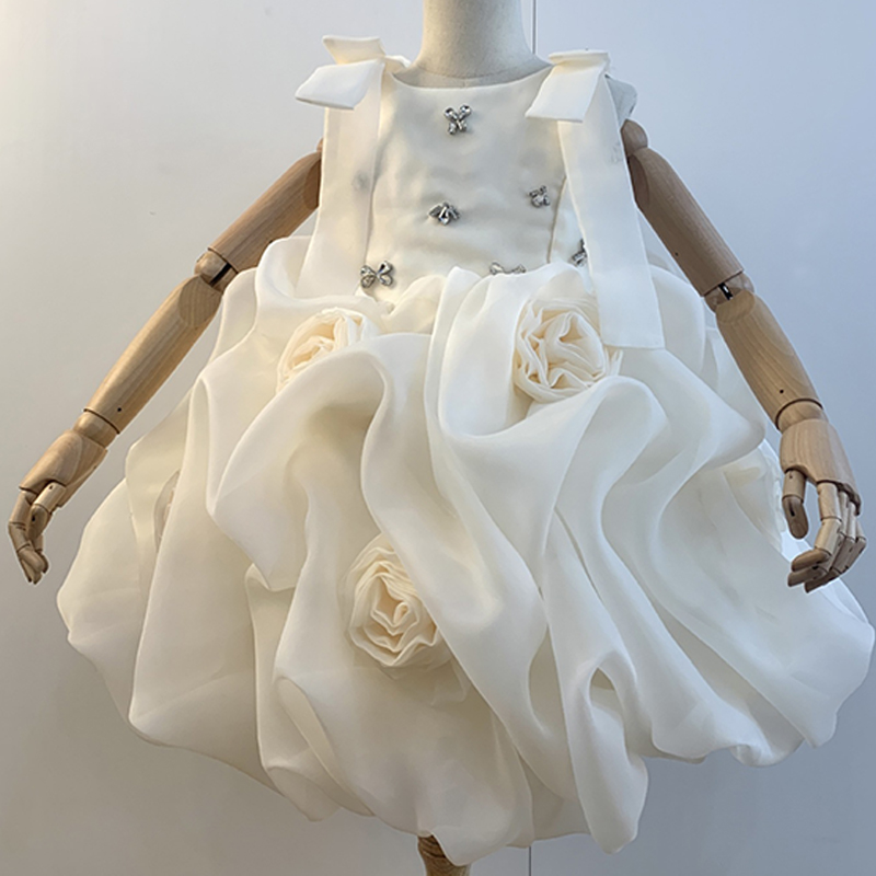 Organza Rosette Bow Rhinestone Sleeveless Short Dresses - image 9