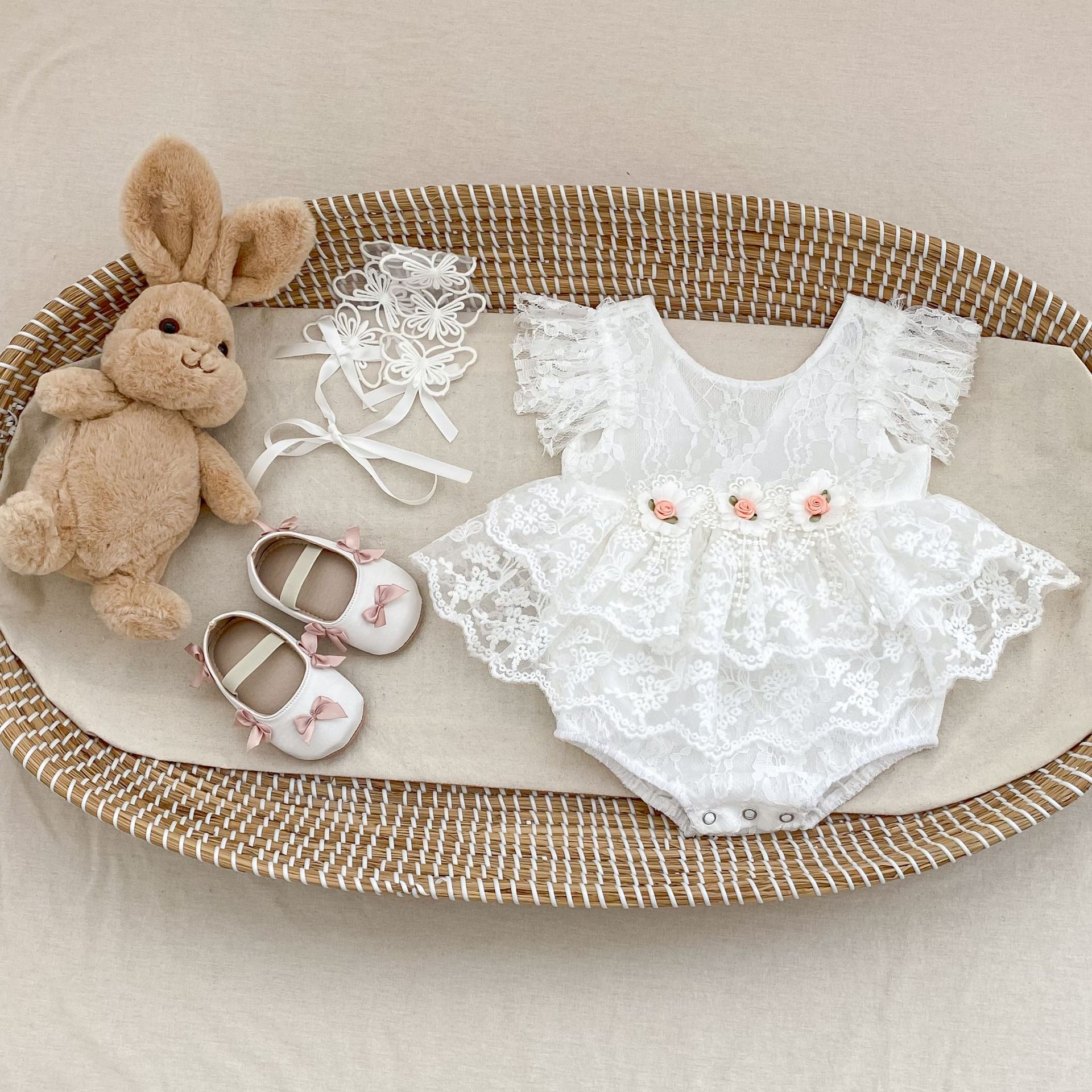 Lace Rosette Cap Sleeve Shorts Bodysuit - image 3