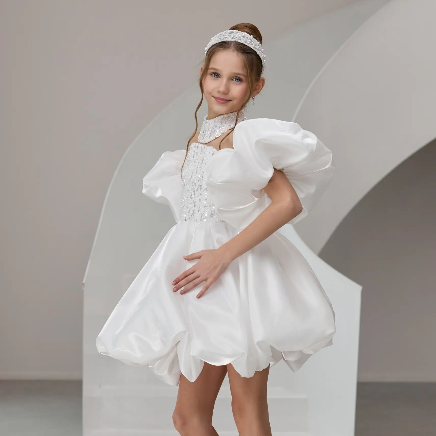 Satin & Glitter Sequins Sleeveless Short Dresses - image 4