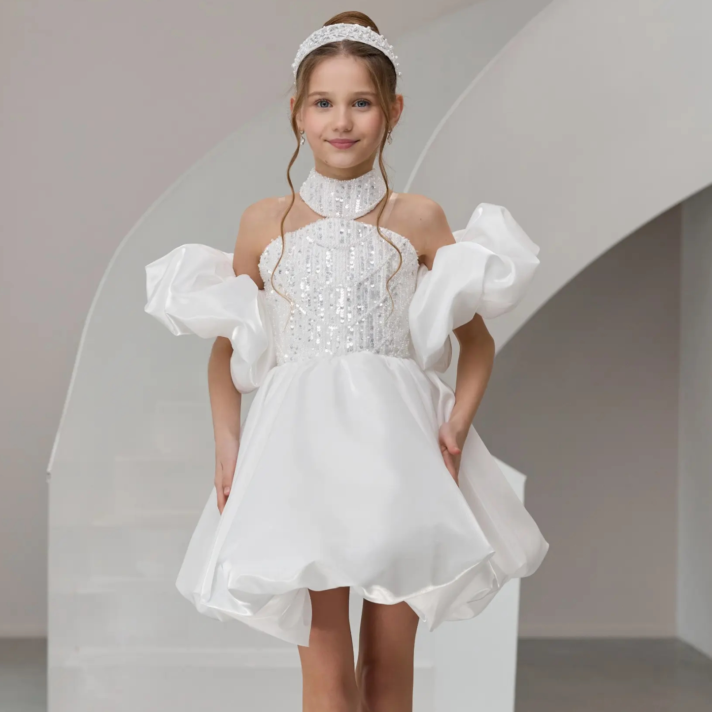 Satin & Glitter Sequins Sleeveless Short Dresses - image 3