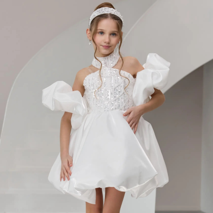 Satin & Glitter Sequins Sleeveless Short Dresses - image 2