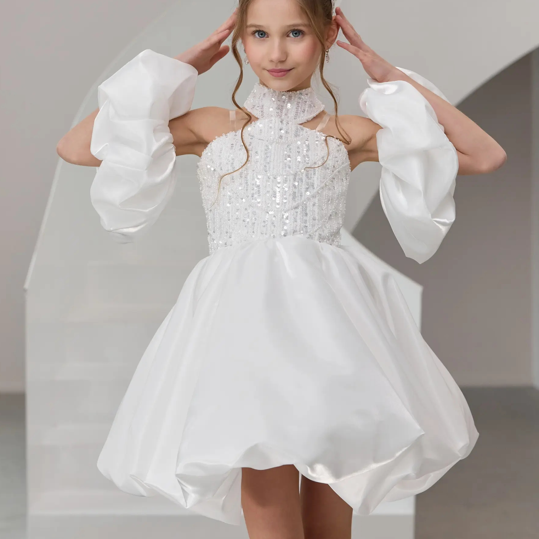 Satin & Glitter Sequins Sleeveless Short Dresses - image 7