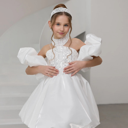 Satin & Glitter Sequins Sleeveless Short Dresses - image 5