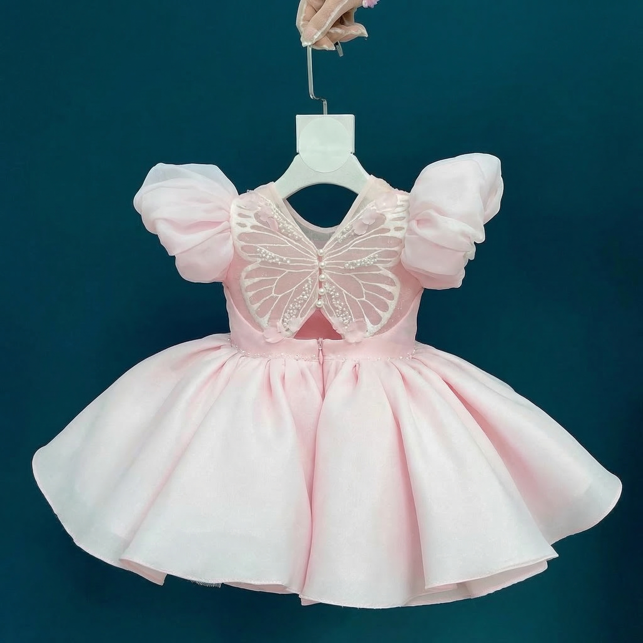 Satin Butterfly Backless Short Sleeve Short Dresses - Pink - 5Y - image 1