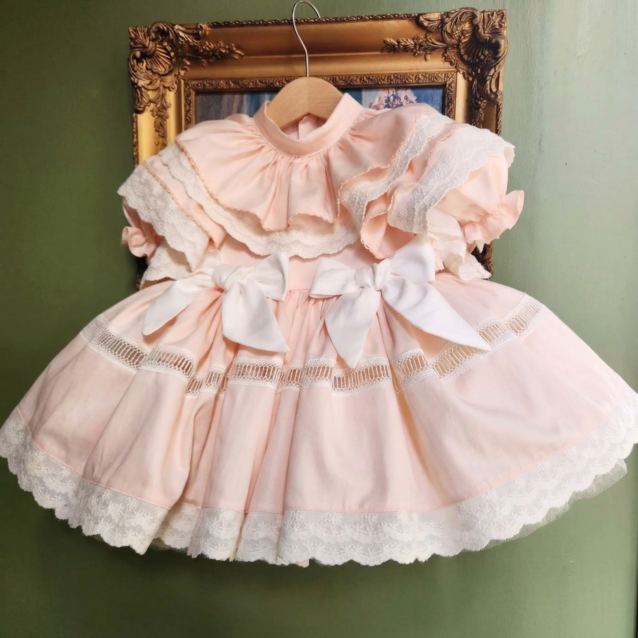 100% Cotton Lace Edge Bow Short Sleeve Short Dresses - Pink - 6Y - image 1