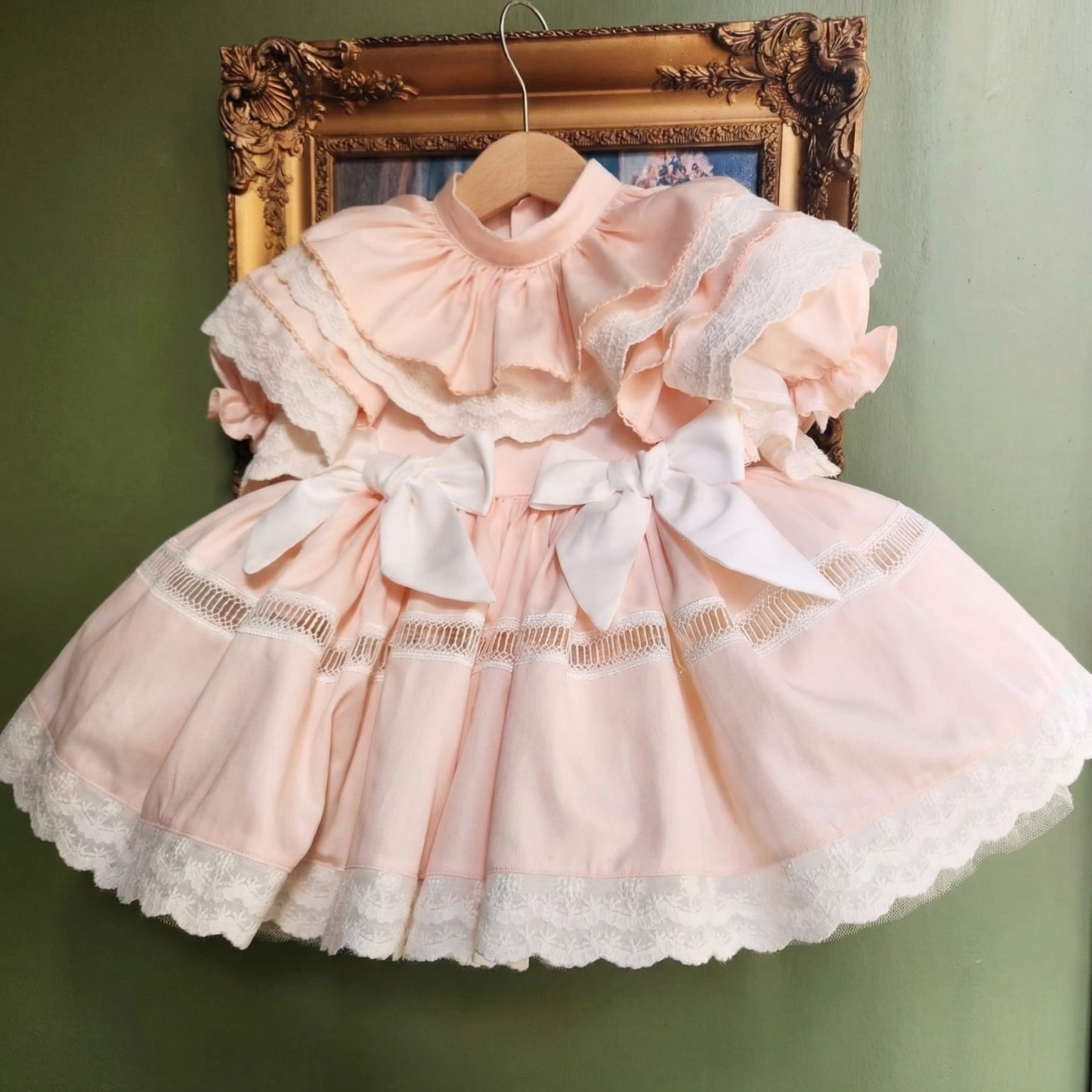 100% Cotton Lace Edge Bow Short Sleeve Short Dresses - Pink - 6Y - image 1