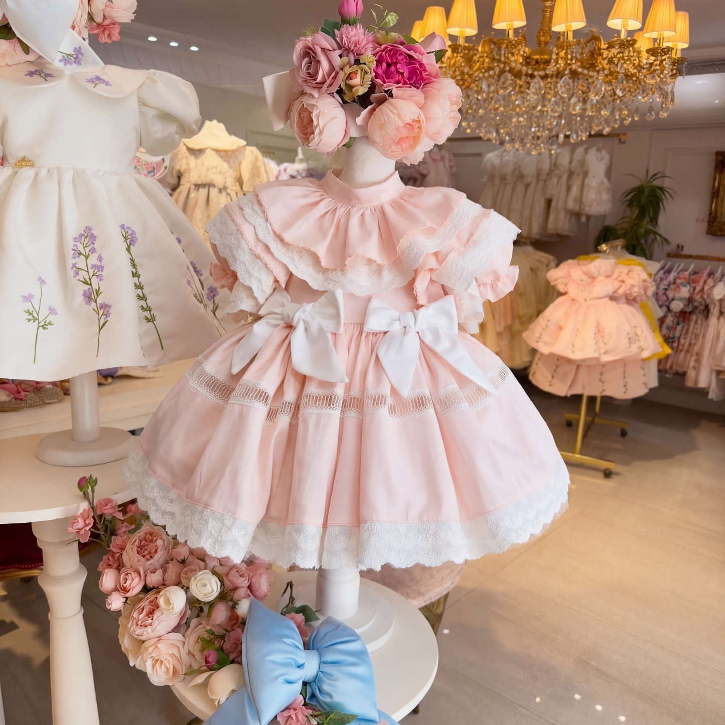 100% Cotton Lace Edge Bow Short Sleeve Short Dresses - image 2