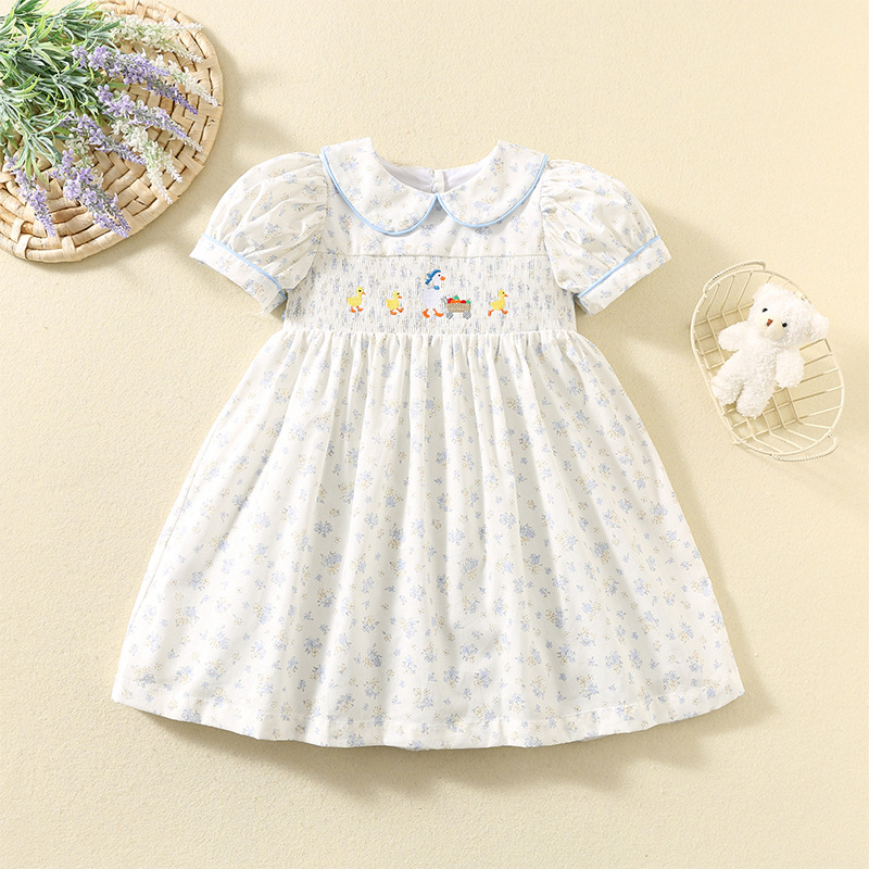 100% Cotton Bow Scramble Embroidery Short Sleeve Midi Dresses - image 2