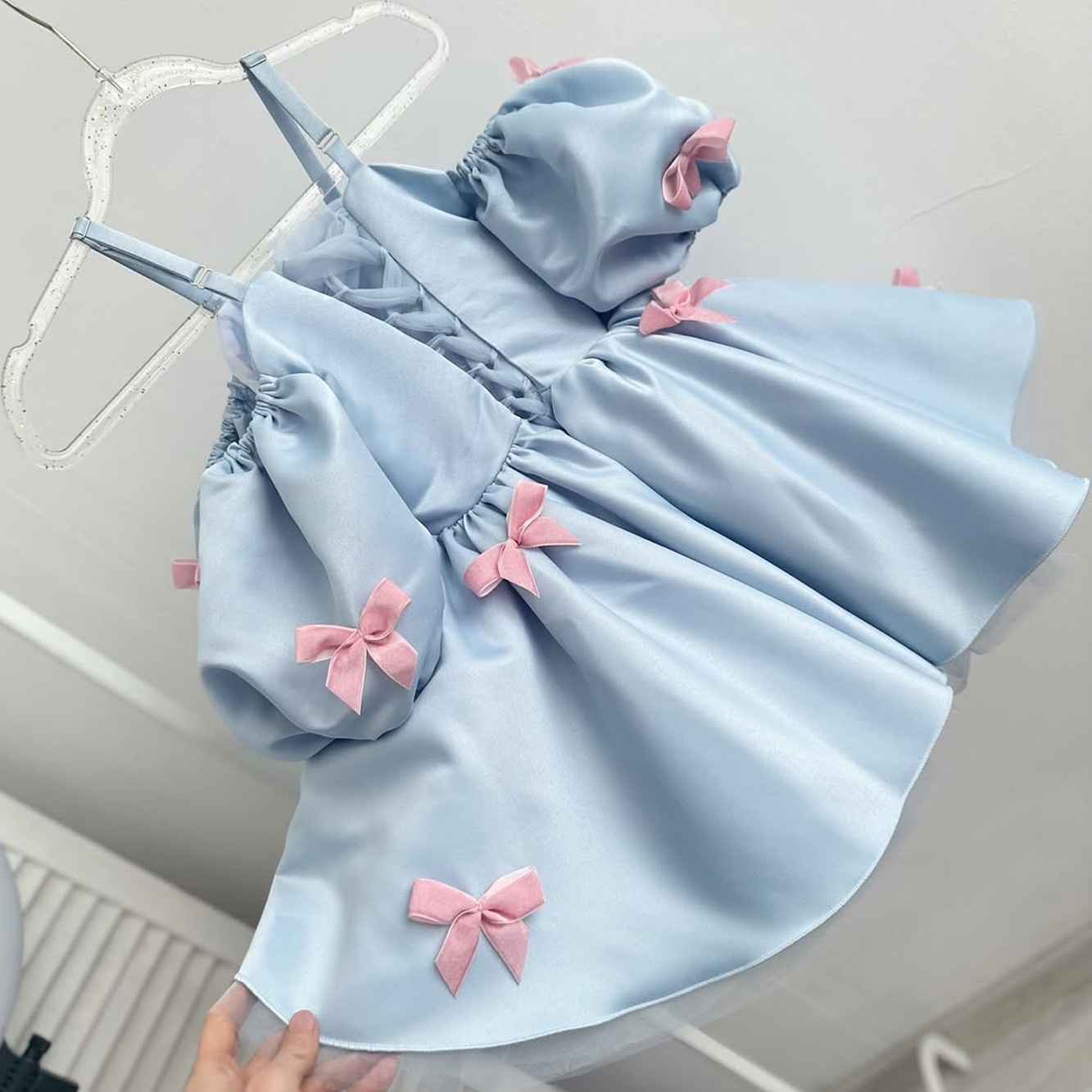 Satin Bow Short Sleeve Midi Dresses - image 4