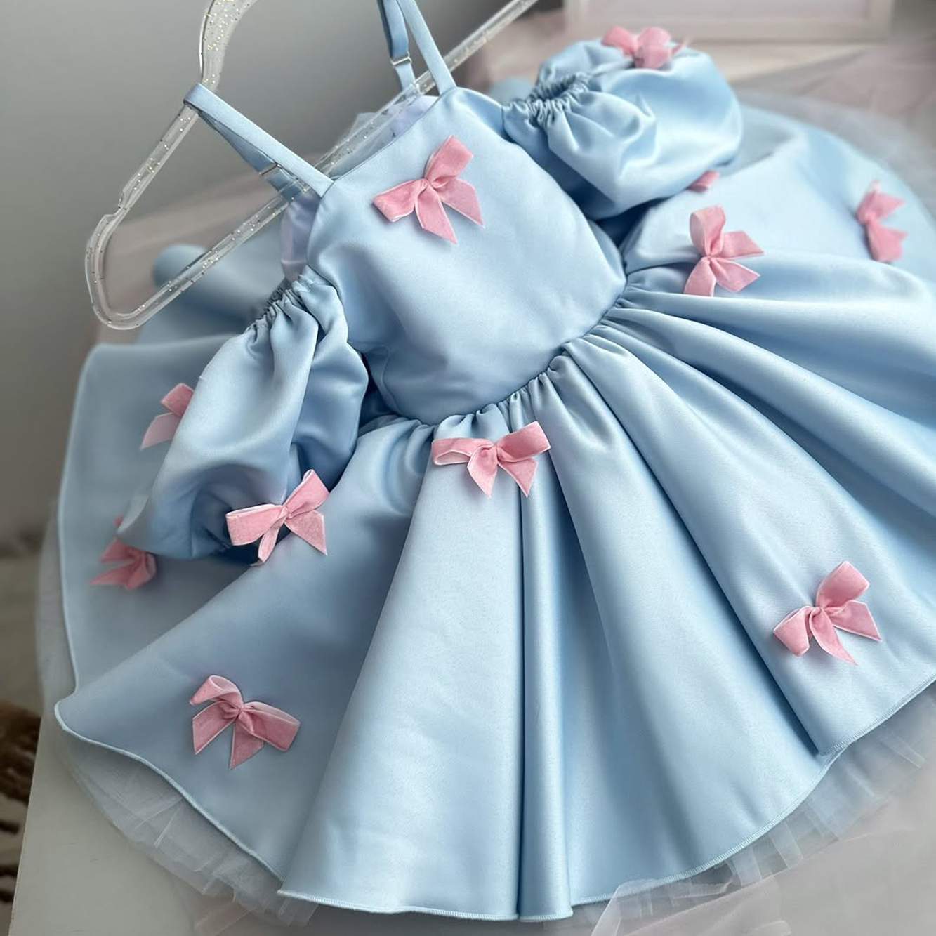 Satin Bow Short Sleeve Midi Dresses - image 3