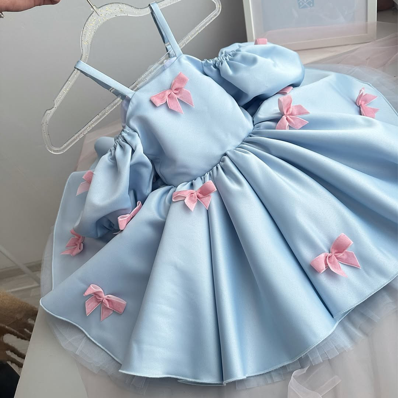 Satin Bow Short Sleeve Midi Dresses - image 2