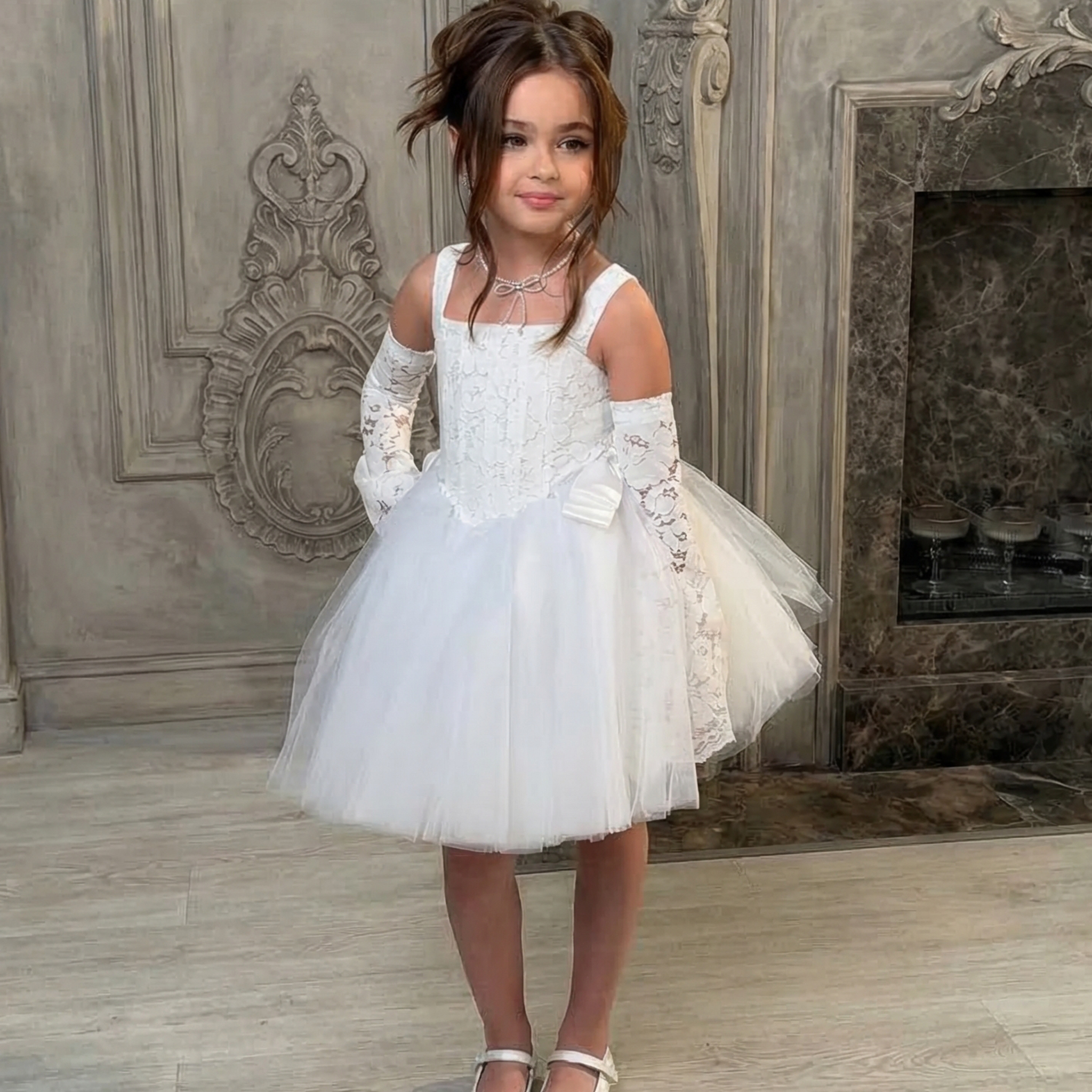 Lace Split Joint Sleeveless Midi Dresses - White - 5Y - image 1