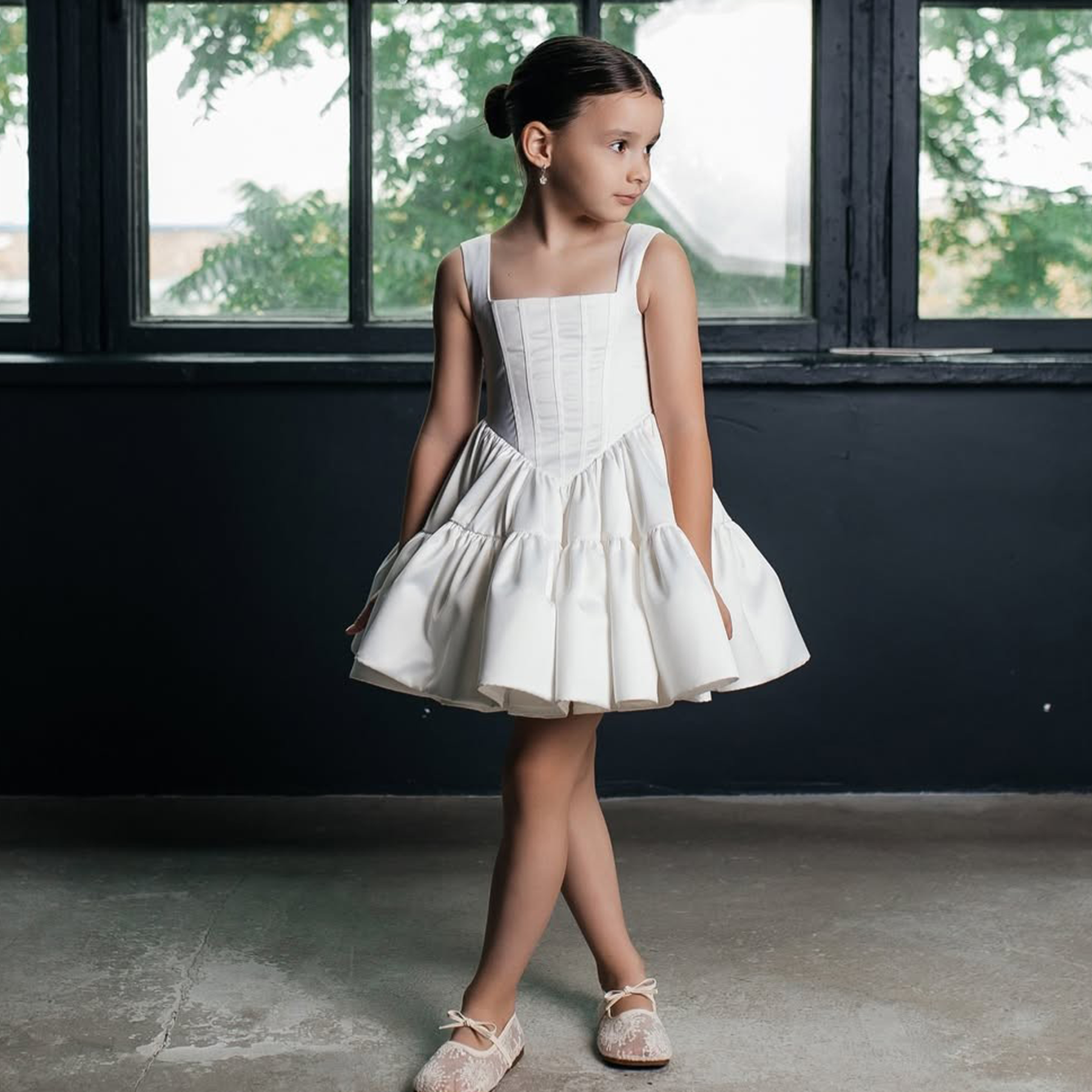 Satin Lace-up Sleeveless Midi Dresses - White - 6Y - image 1