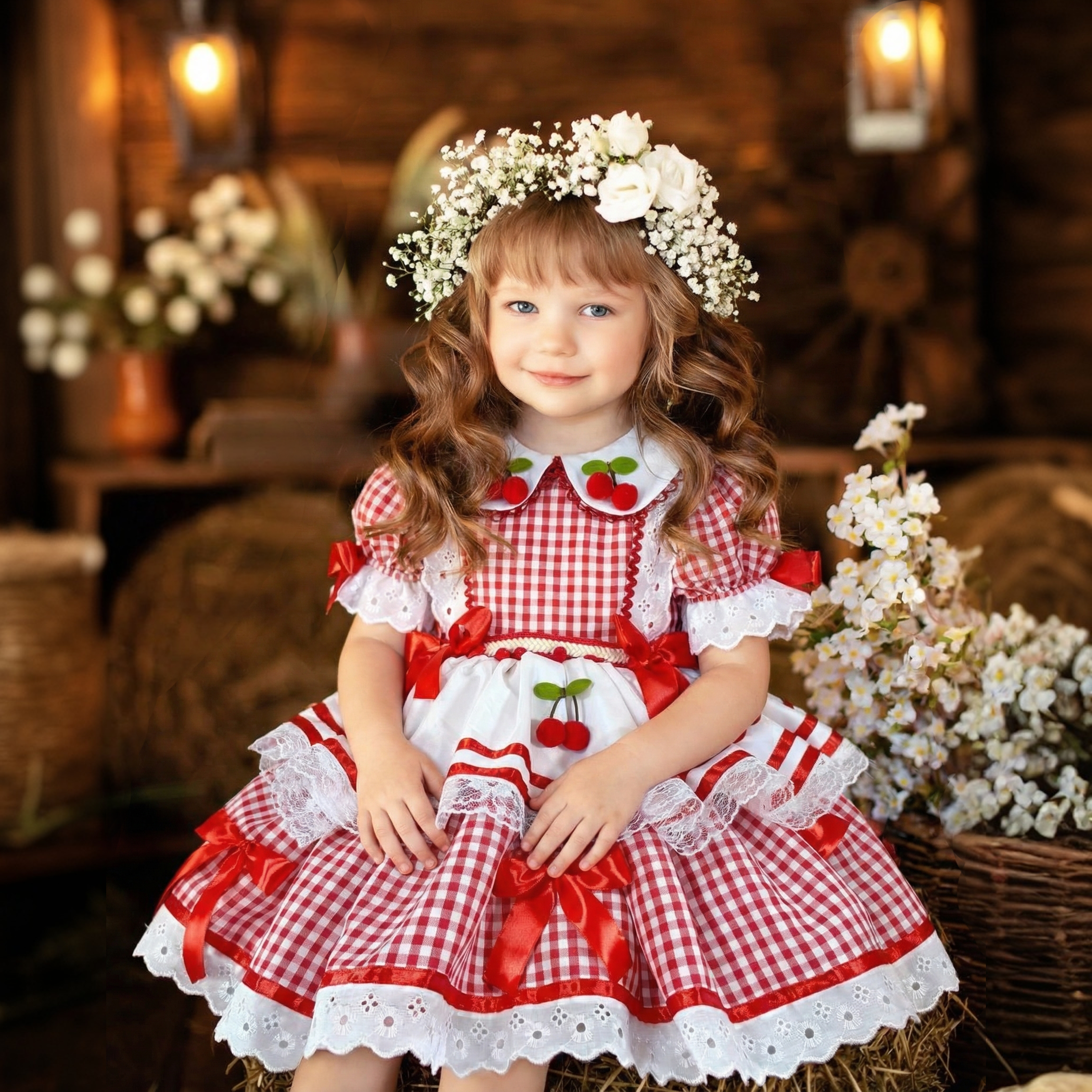 Cotton-Blend Tiered Short Sleeve Midi Dresses - Red - 5Y - image 1