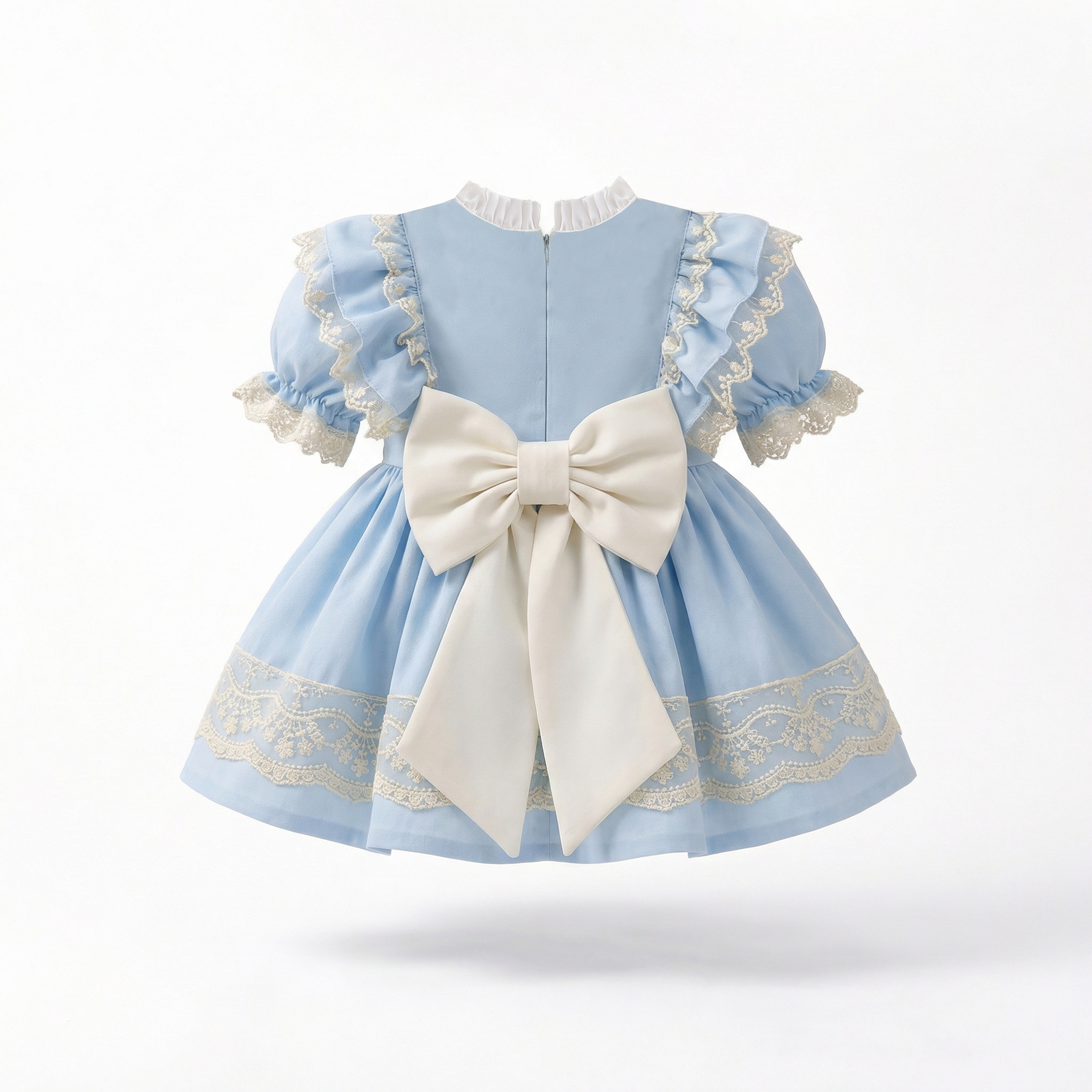 100% Cotton Lace Edge Folds Short Sleeve Midi Dresses - image 4