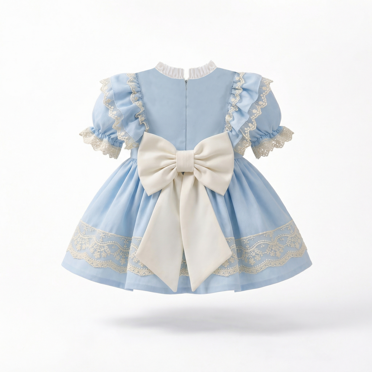 100% Cotton Lace Edge Folds Short Sleeve Midi Dresses - image 4