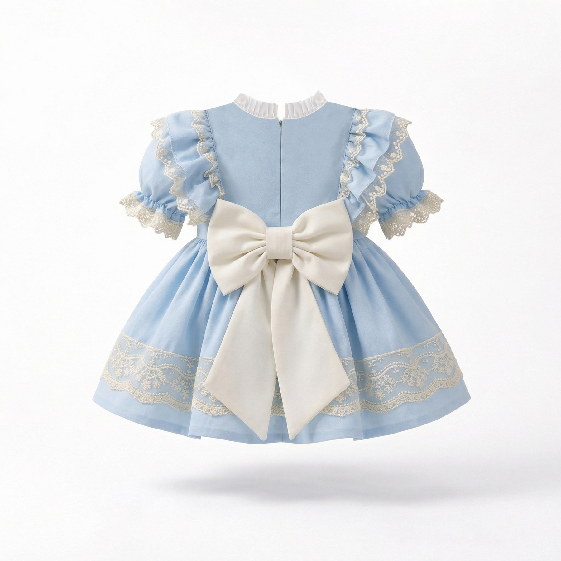 100% Cotton Lace Edge Folds Short Sleeve Midi Dresses - image 4