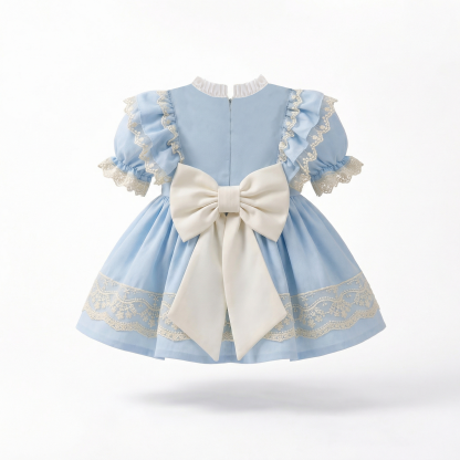 100% Cotton Lace Edge Folds Short Sleeve Midi Dresses - image 4