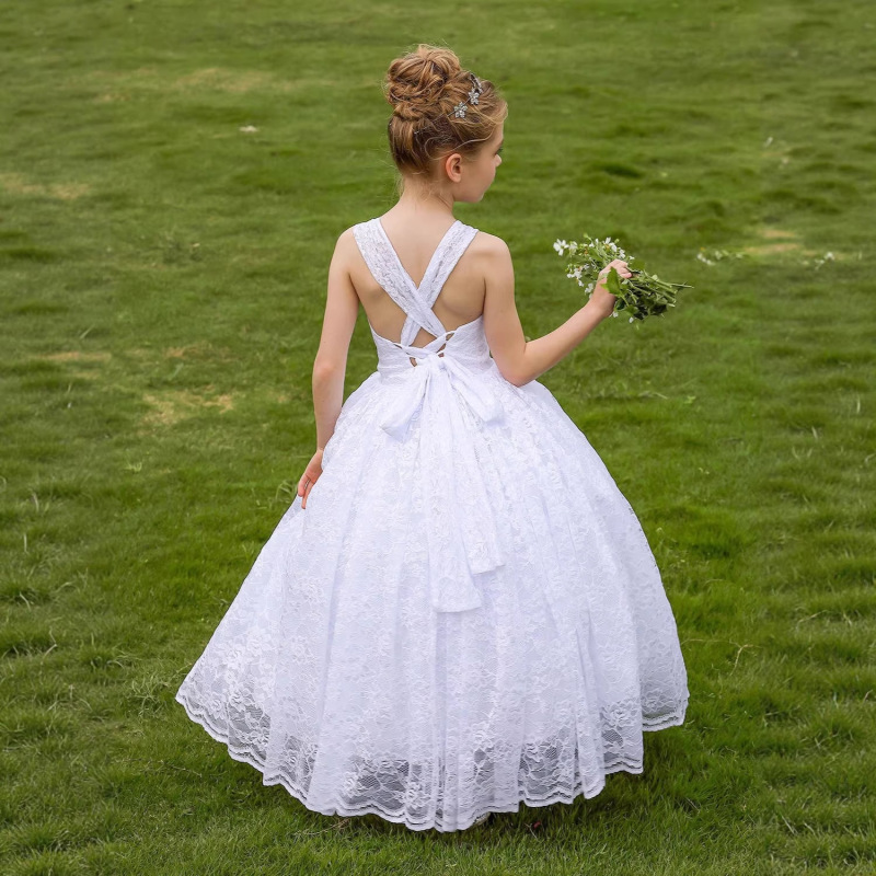 Lace Lace-up Sleeveless Maxi Dresses - White - 12-13Y - image 1