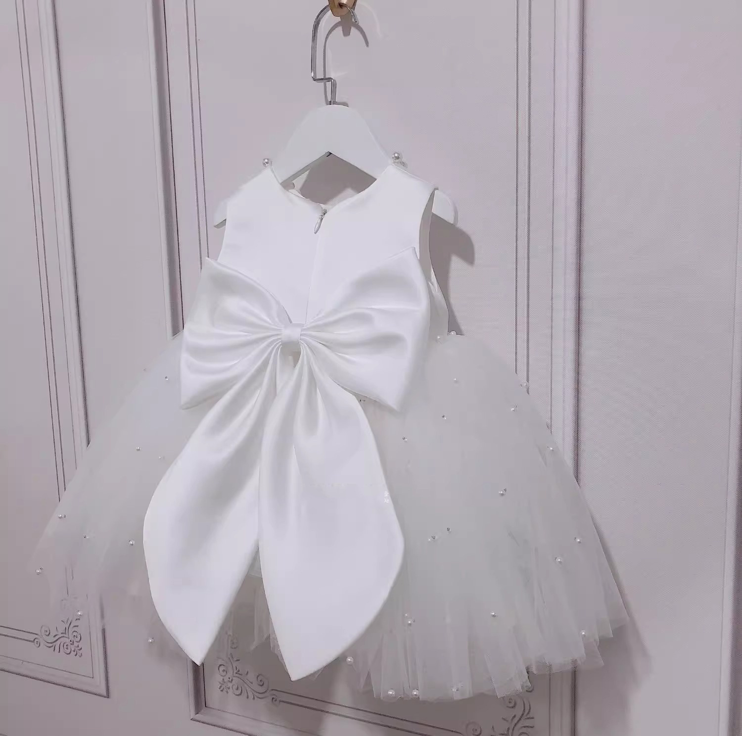 Mesh Pearl Bow Cap Sleeve Midi Dresses - image 6