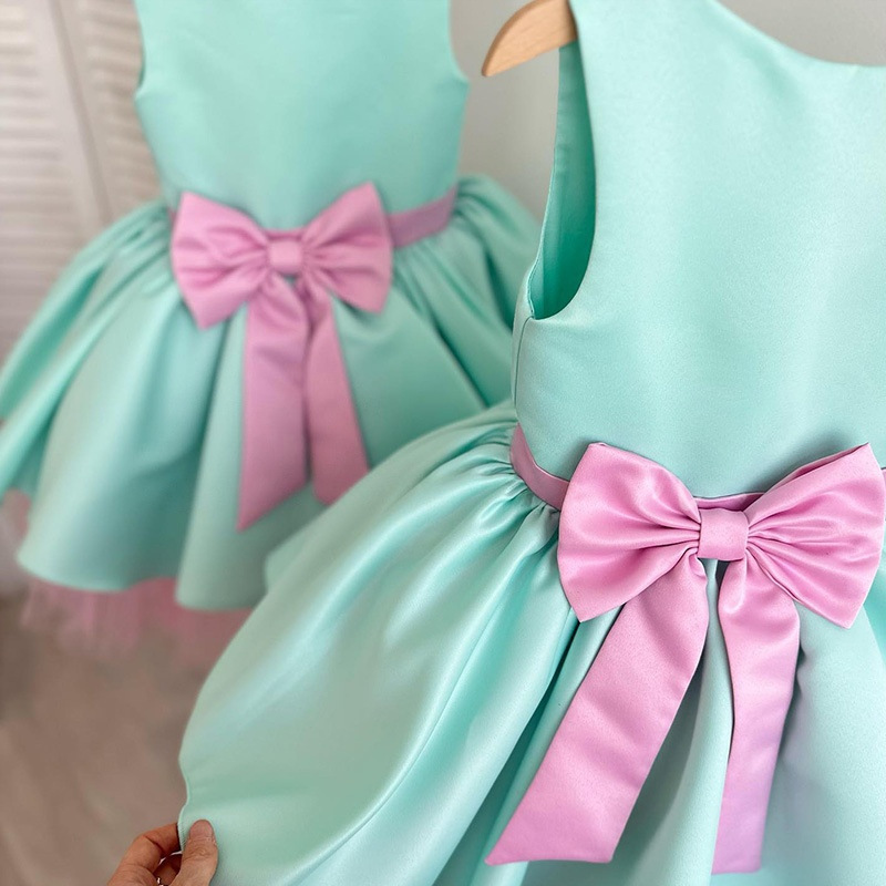 Satin Bow Sleeveless Short Dresses - image 4