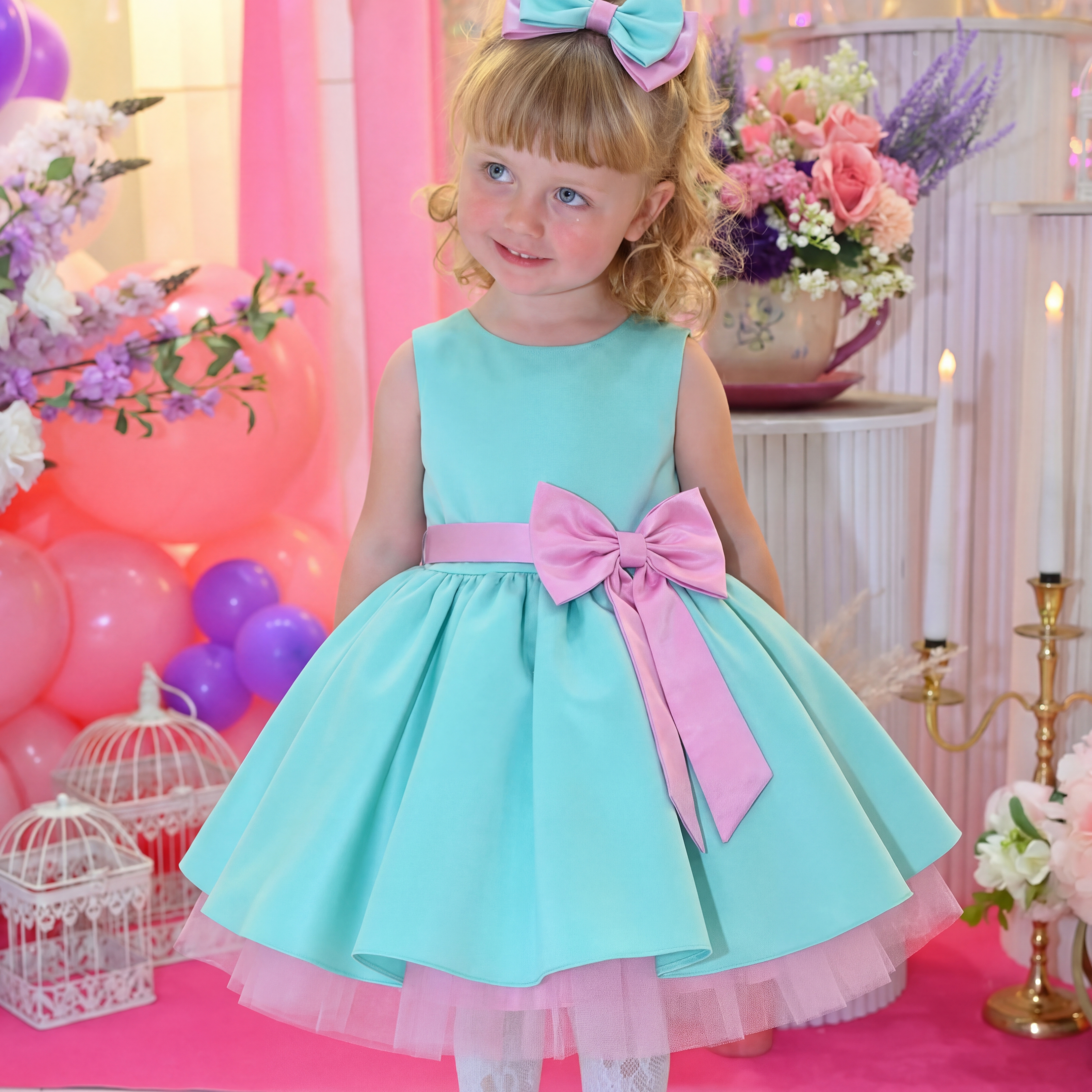 Satin Bow Sleeveless Short Dresses - image 3