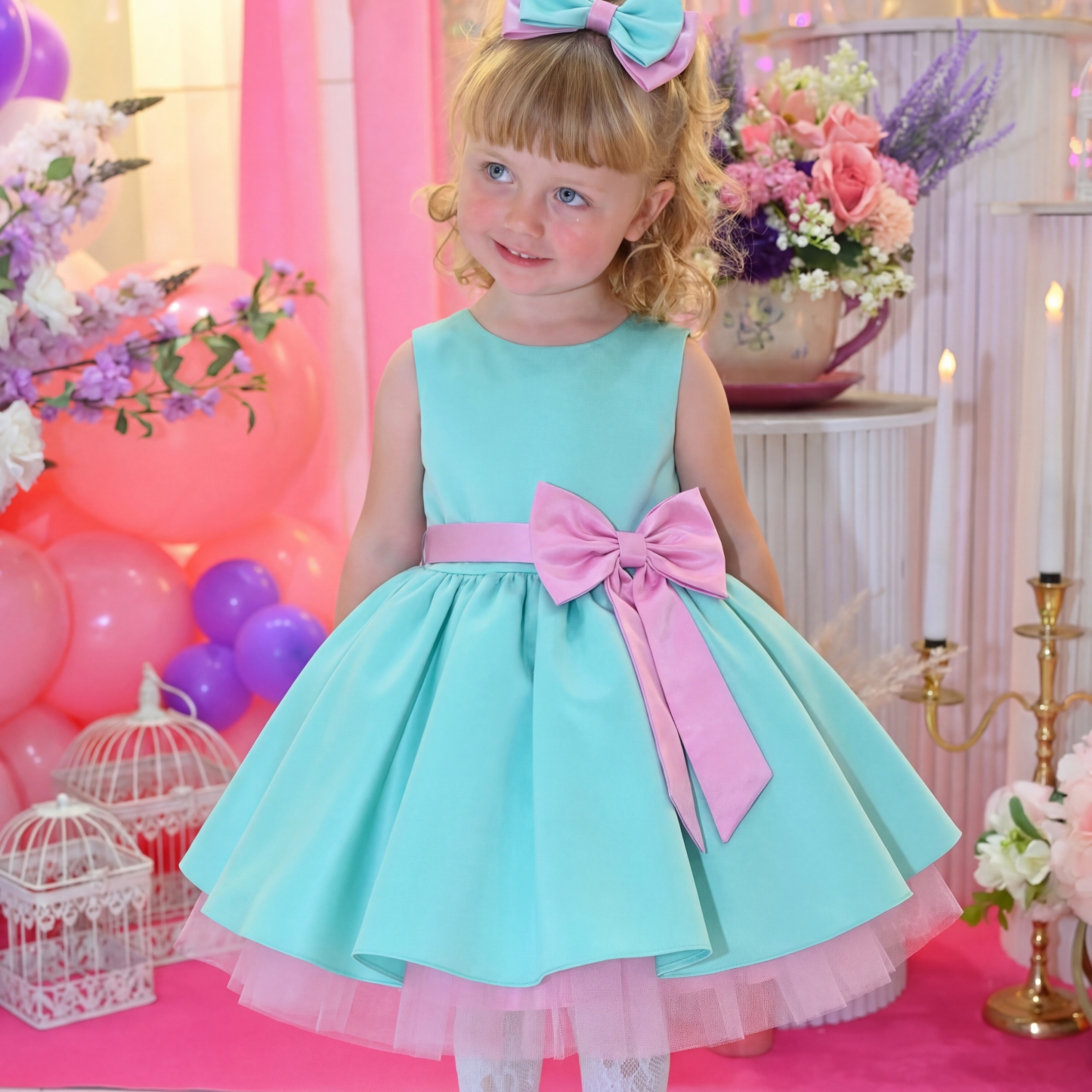 Satin Bow Sleeveless Short Dresses - image 3