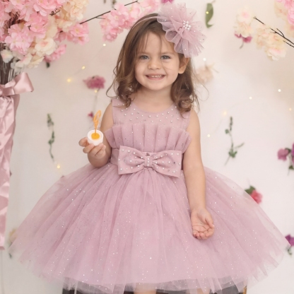 Mesh Bow Glitter Sleeveless Midi Dresses - image 2