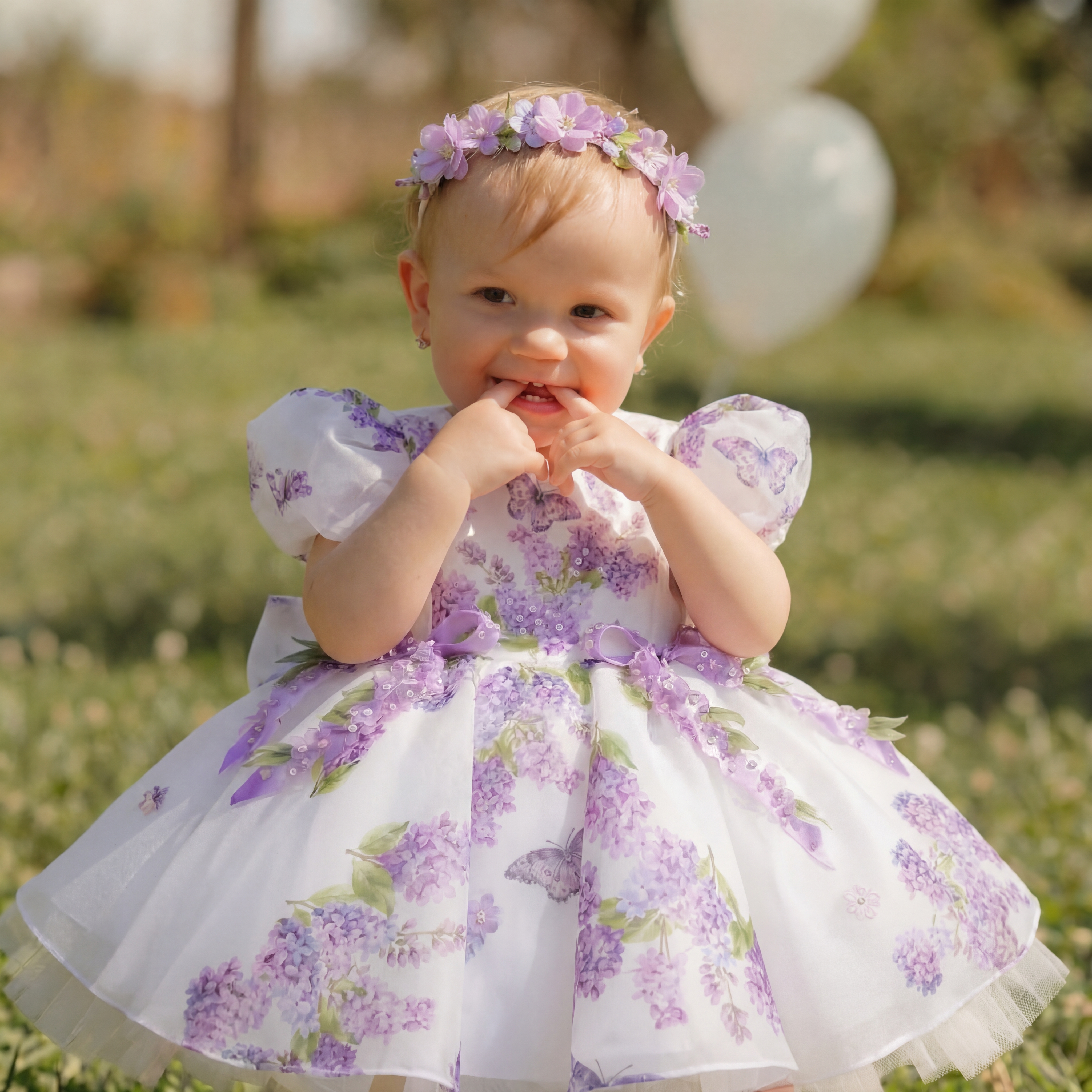 Organza Bow Short Sleeve Midi Dresses - Purple - 7-8Y - image 1