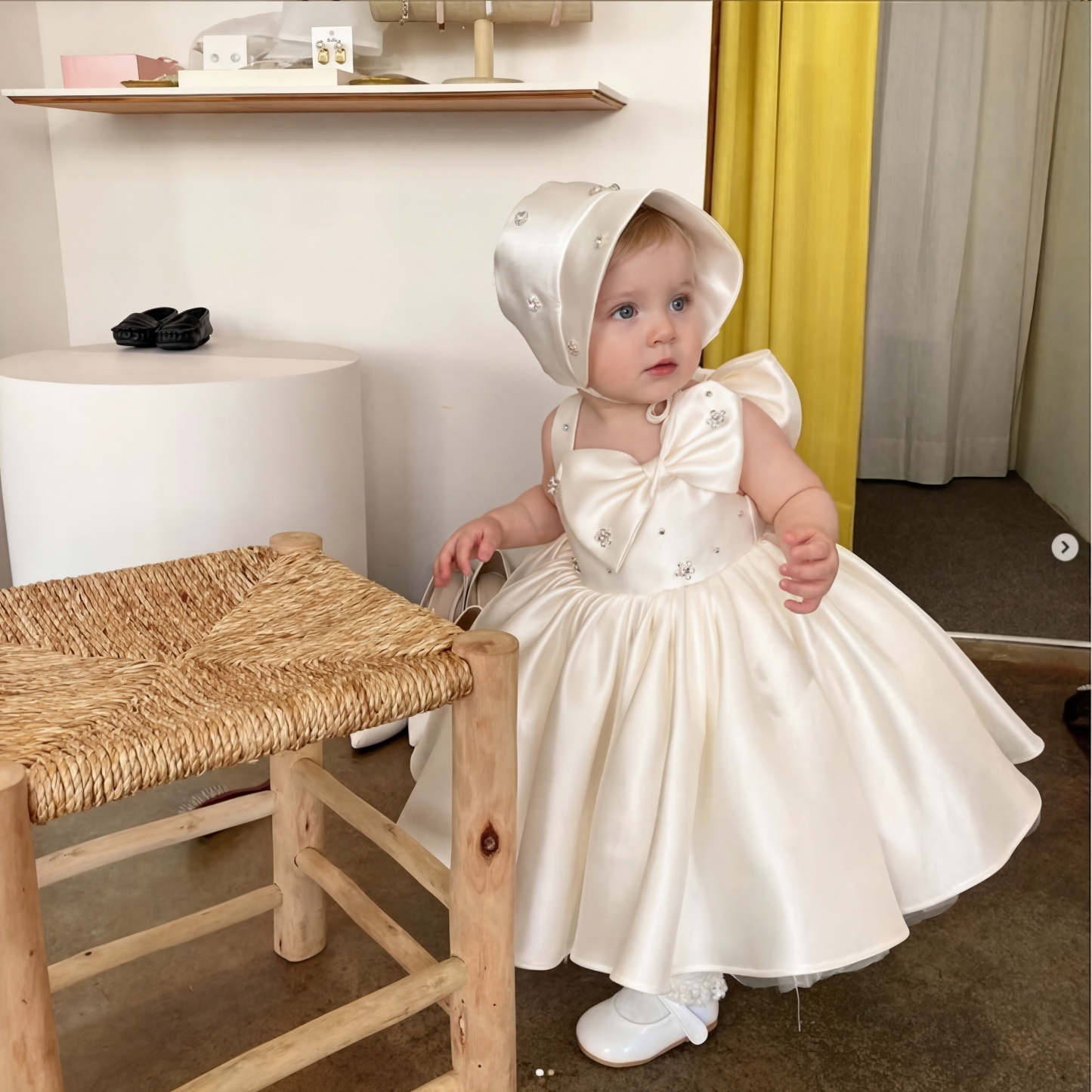 Satin Bow Rhinestone Sleeveless Midi Dresses - Champagne - 11-13Y - image 1