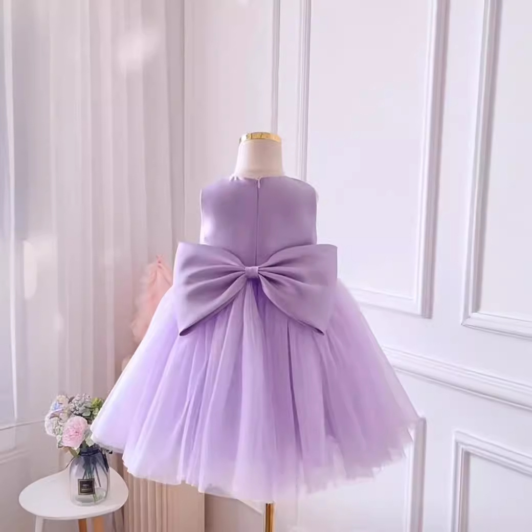 Satin & Mesh Pearl Bow Folds Sleeveless Short Dresses - image 2