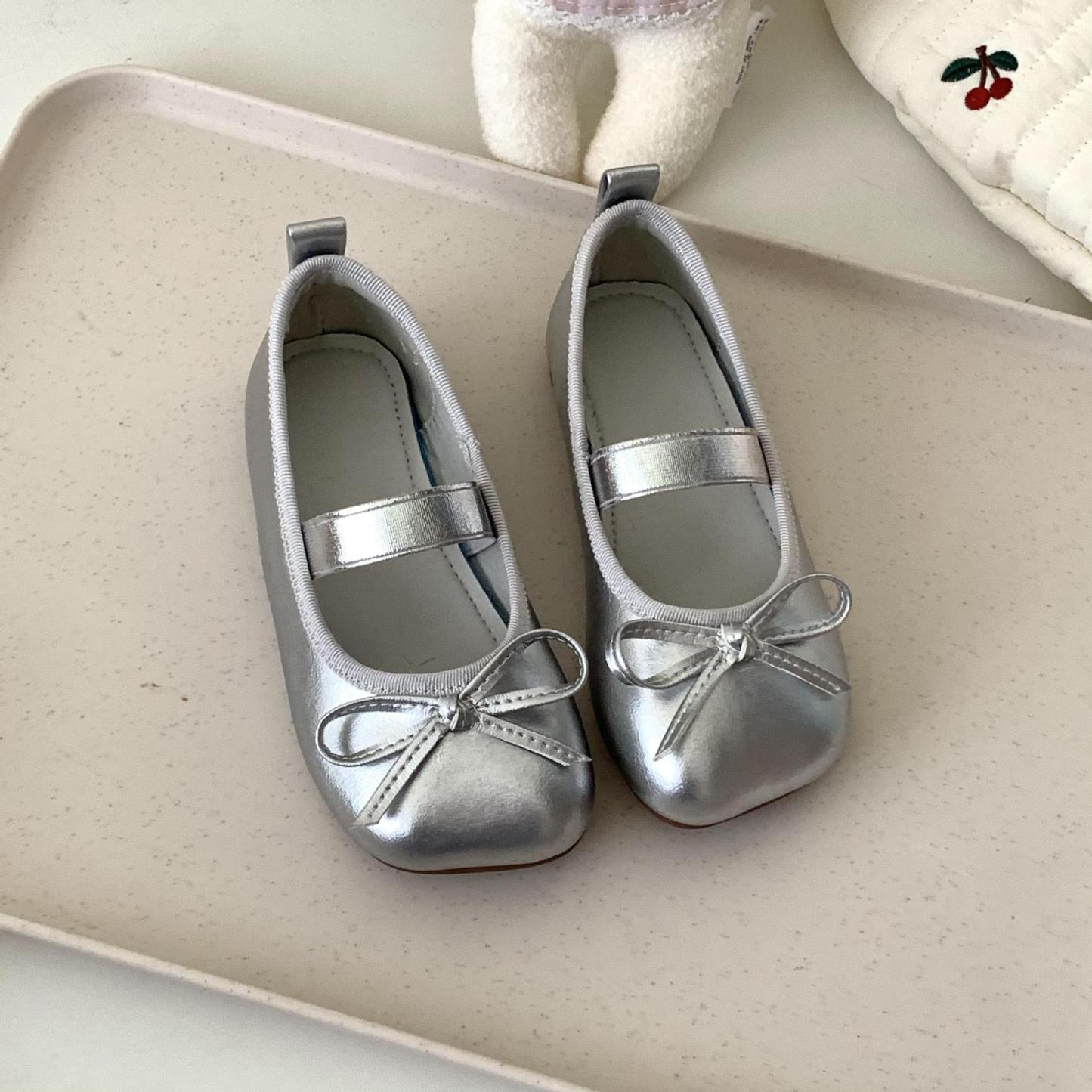 Solid Bow Square Toe Mary Janes  - Silver - 21.5CM - image 2