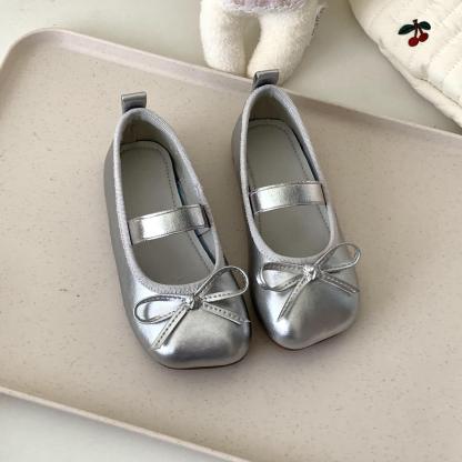 Solid Bow Square Toe Mary Janes  - Silver - 21.5CM - image 2