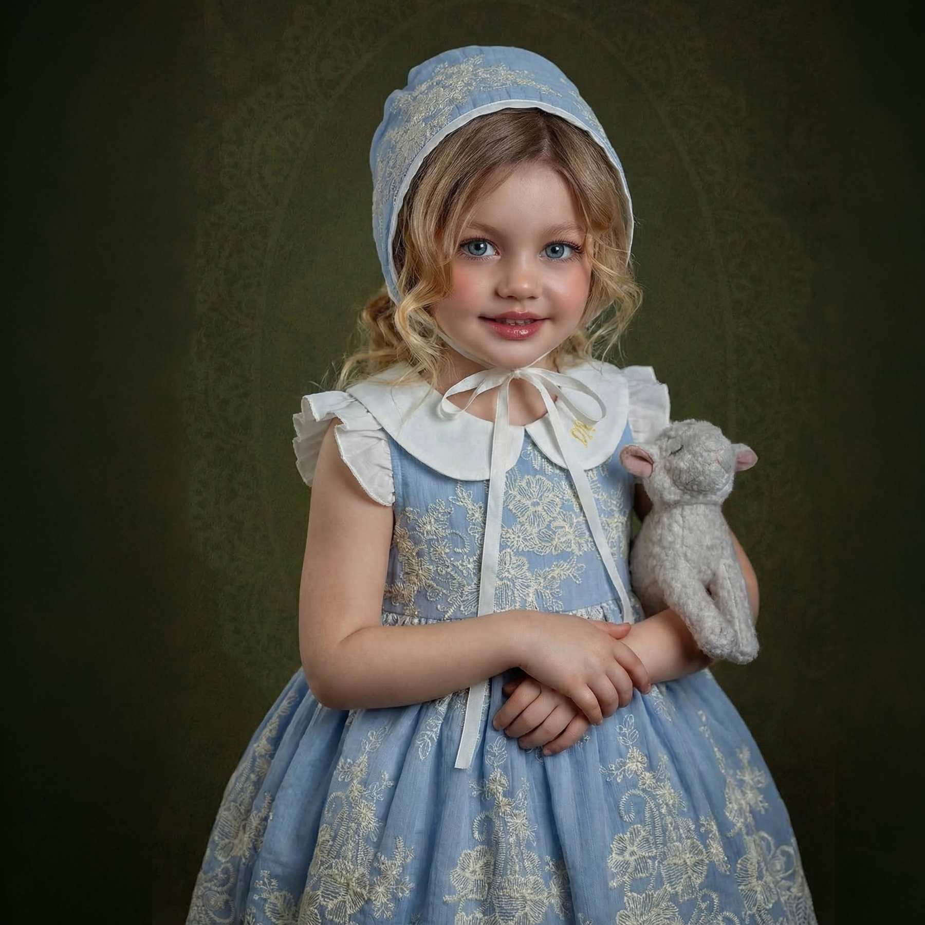 100% Cotton Embroidery Cap Sleeve Midi Dresses - Light Blue - 12-18M - image 1