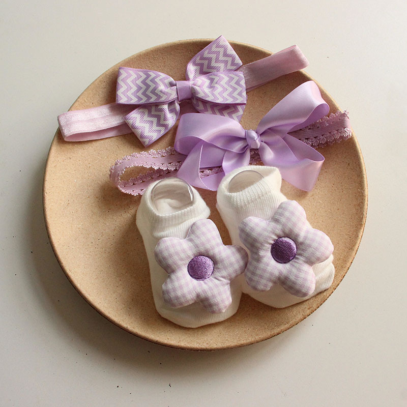 Solid Rosette Headband and Socks - Light Purple Headband + Socks - image 2