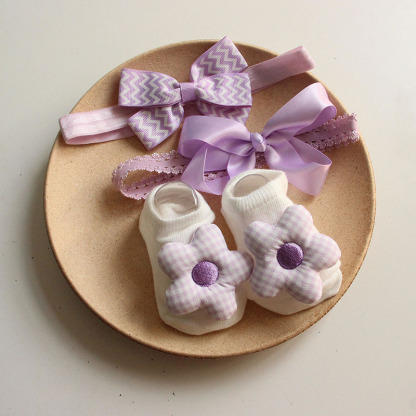 Solid Rosette Headband and Socks - Light Purple Headband + Socks - image 2