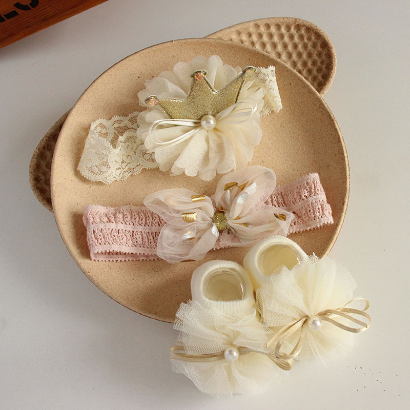 Solid Rosette Headband and Socks - Rice Pink Headband + Socks - image 5