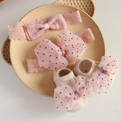 Solid Rosette Headband and Socks - Pink Black Dot Headband + Socks - image 6