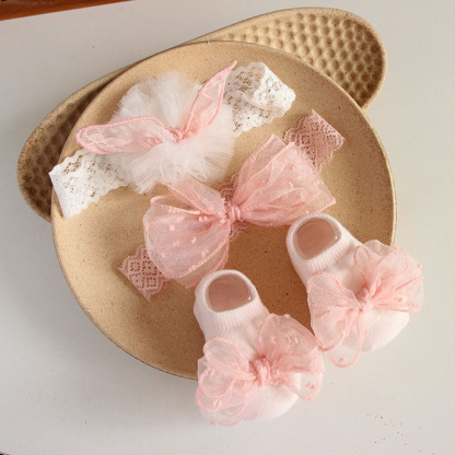 Solid Rosette Headband and Socks - Pink Dot Bow Headband + Socks - image 9