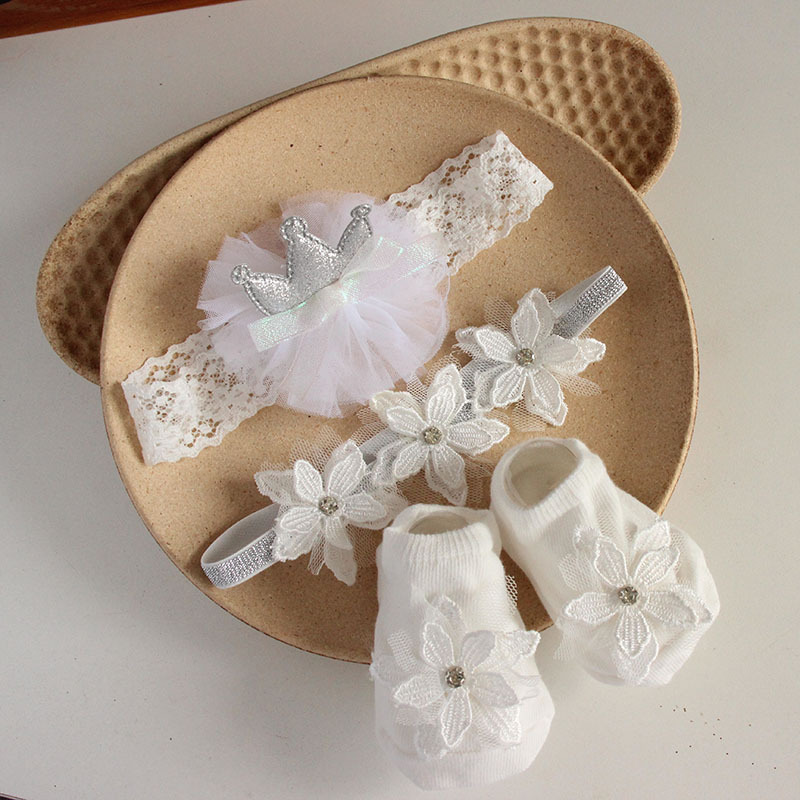 Solid Rosette Headband and Socks - Three Flowers Headband + Socks - image 11
