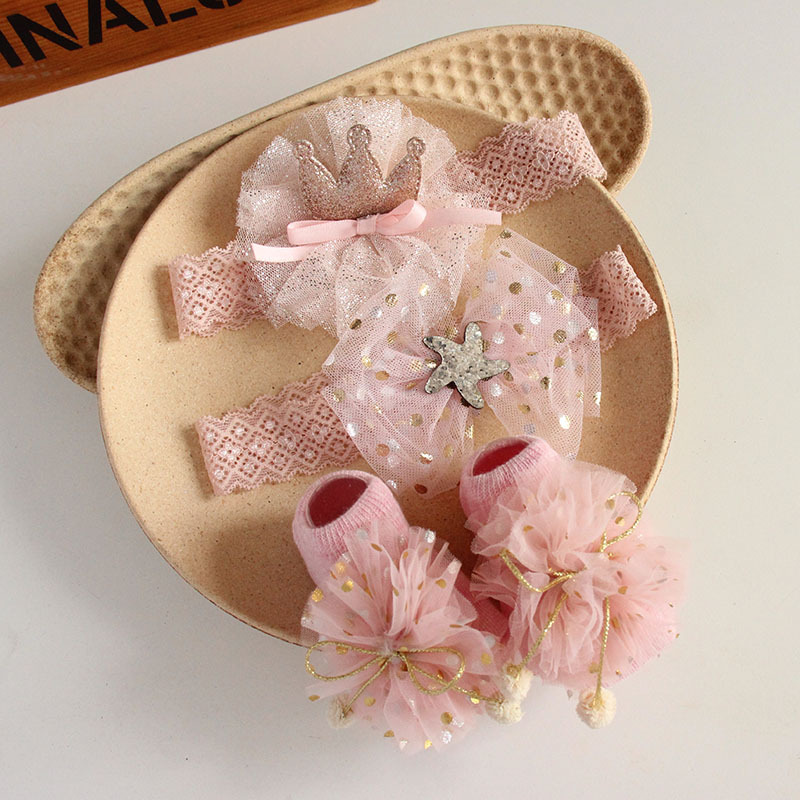 Solid Rosette Headband and Socks - Pink Star Headband + Socks - image 12
