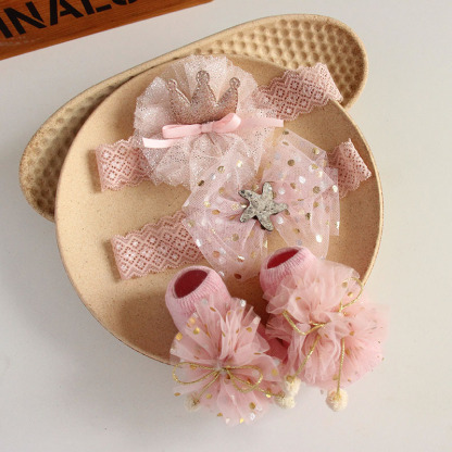Solid Rosette Headband and Socks - Pink Star Headband + Socks - image 12